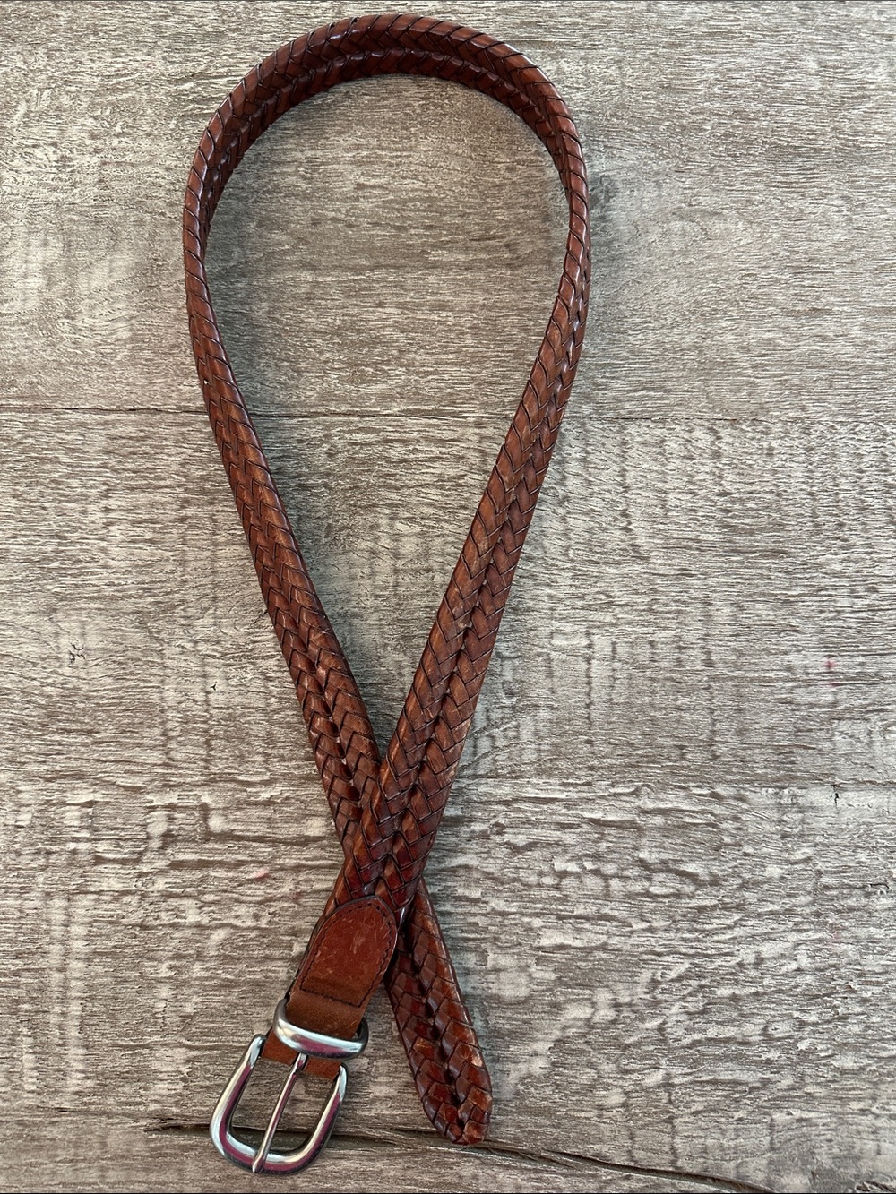 Coach Brown Braided Leather Men’s Belt with Silver Buckle